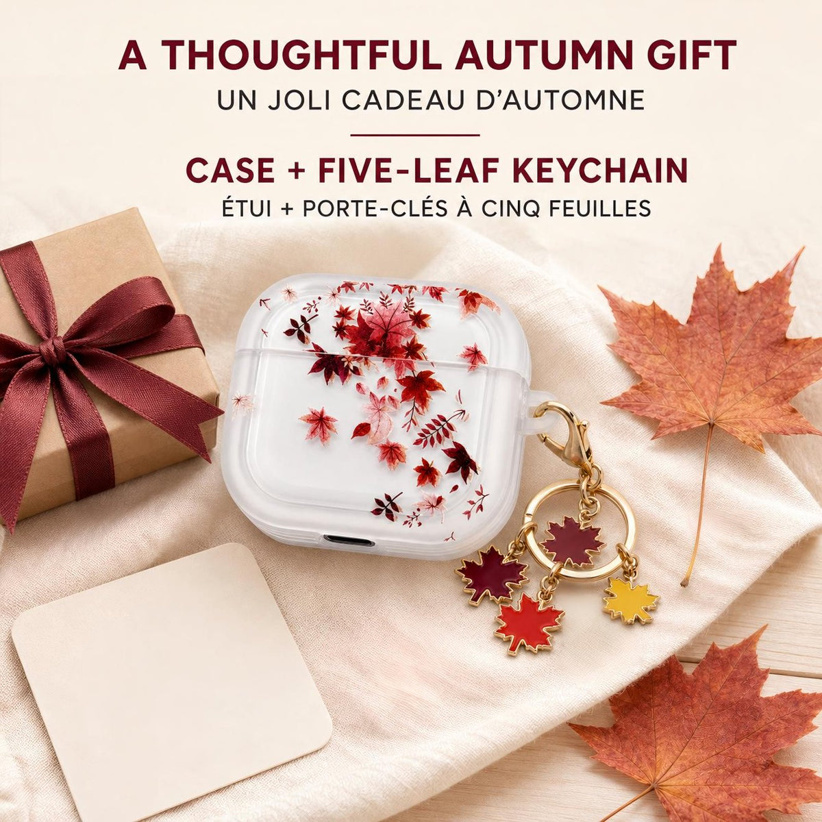 Axxlern Design AirPods 4 Case,Clear Cover with Maple Leaf Charm