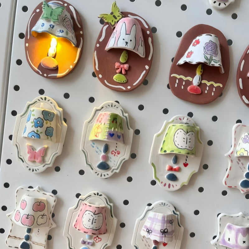Handmade Clay Fridge Magnets,Mini Desk Lamp Magnetically Attached,Hand-Drawn And Made,For Decoration And As A Birthday Gift