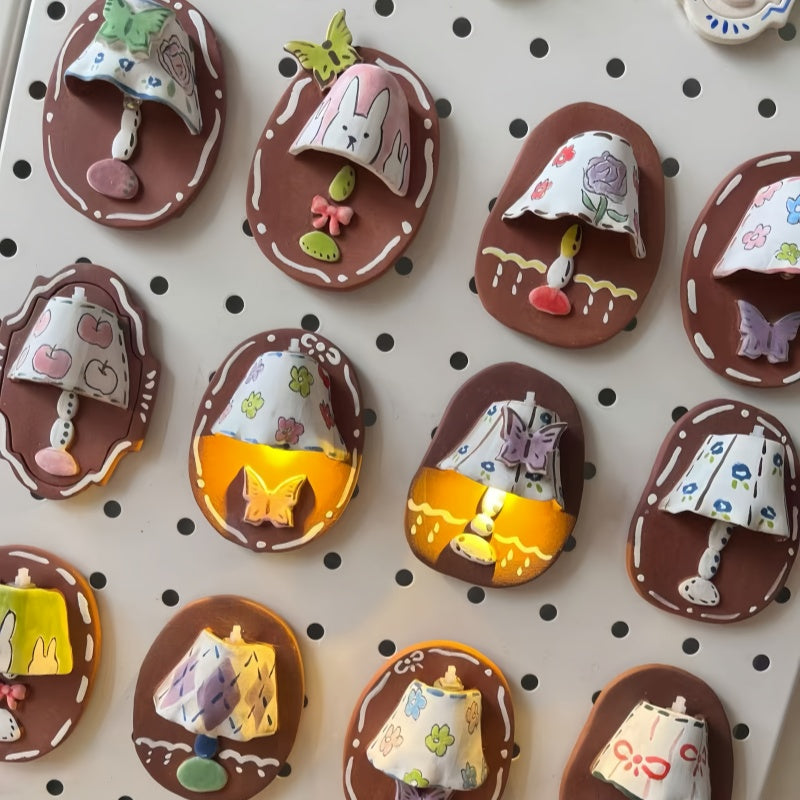 Handmade Clay Fridge Magnets,Mini Desk Lamp Magnetically Attached,Hand-Drawn And Made,For Decoration And As A Birthday Gift