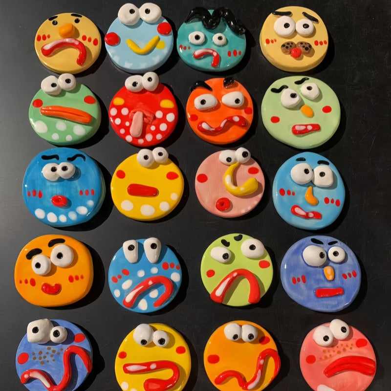 Handmade Ceramic Fridge Magnets,Grimace Magnetically Attached,Hand-Drawn And Made,For Decoration And As A Birthday Gift