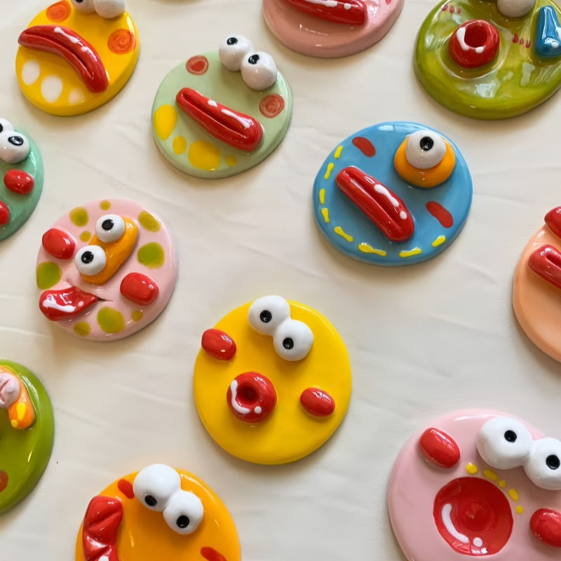 Handmade Ceramic Fridge Magnets,Grimace Magnetically Attached,Hand-Drawn And Made,For Decoration And As A Birthday Gift