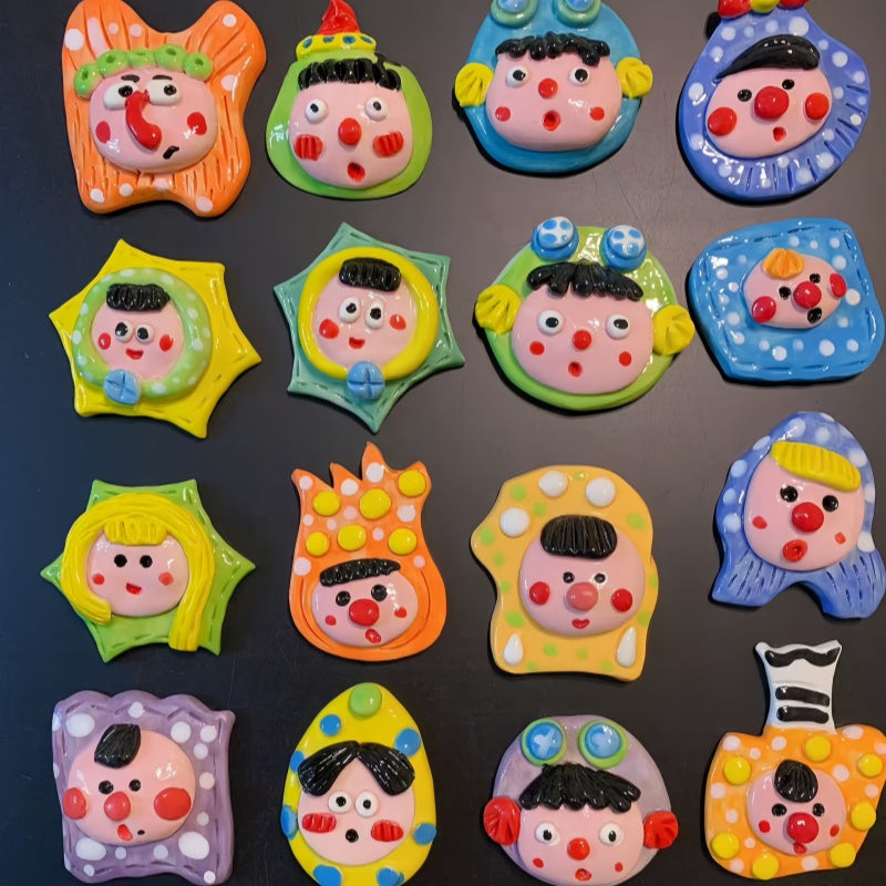 Handmade Ceramic Fridge Magnets,Grimace Magnetically Attached,Hand-Drawn And Made,For Decoration And As A Birthday Gift