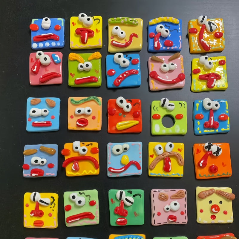 Handmade Ceramic Fridge Magnets,Grimace Magnetically Attached,Hand-Drawn And Made,For Decoration And As A Birthday Gift