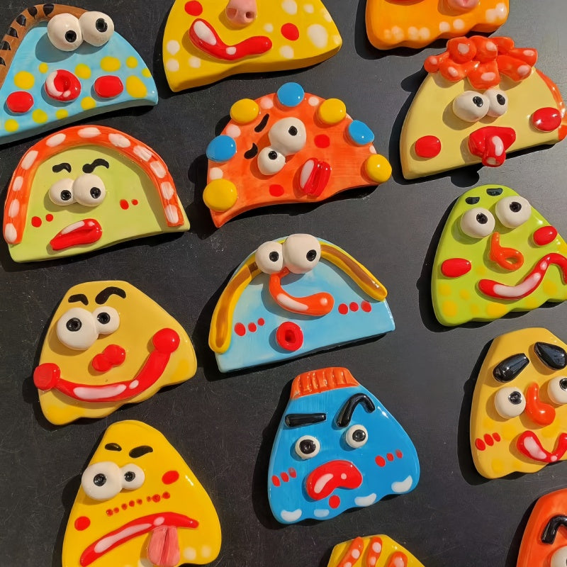Handmade Ceramic Fridge Magnets,Grimace Magnetically Attached,Hand-Drawn And Made,For Decoration And As A Birthday Gift