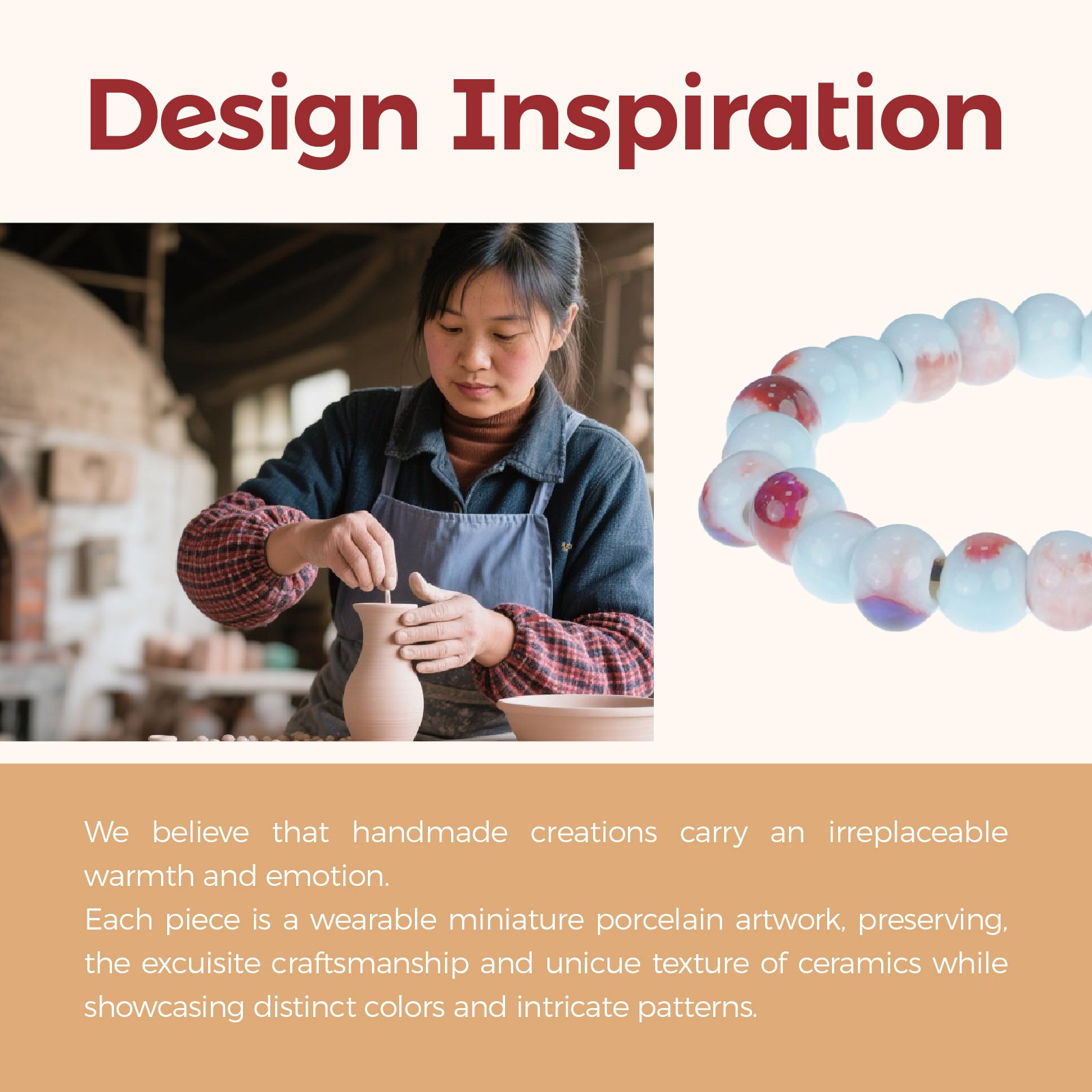Ceramic Bead Stretch Bracelet, Unisex Handmade Bracelet with 8mm Beads, Adjustable Stretch Bracelet for Daily Wear & Gifting