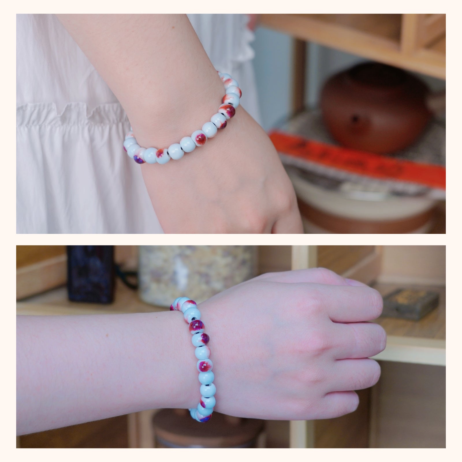 Ceramic Bead Stretch Bracelet, Unisex Handmade Bracelet with 8mm Beads, Adjustable Stretch Bracelet for Daily Wear & Gifting