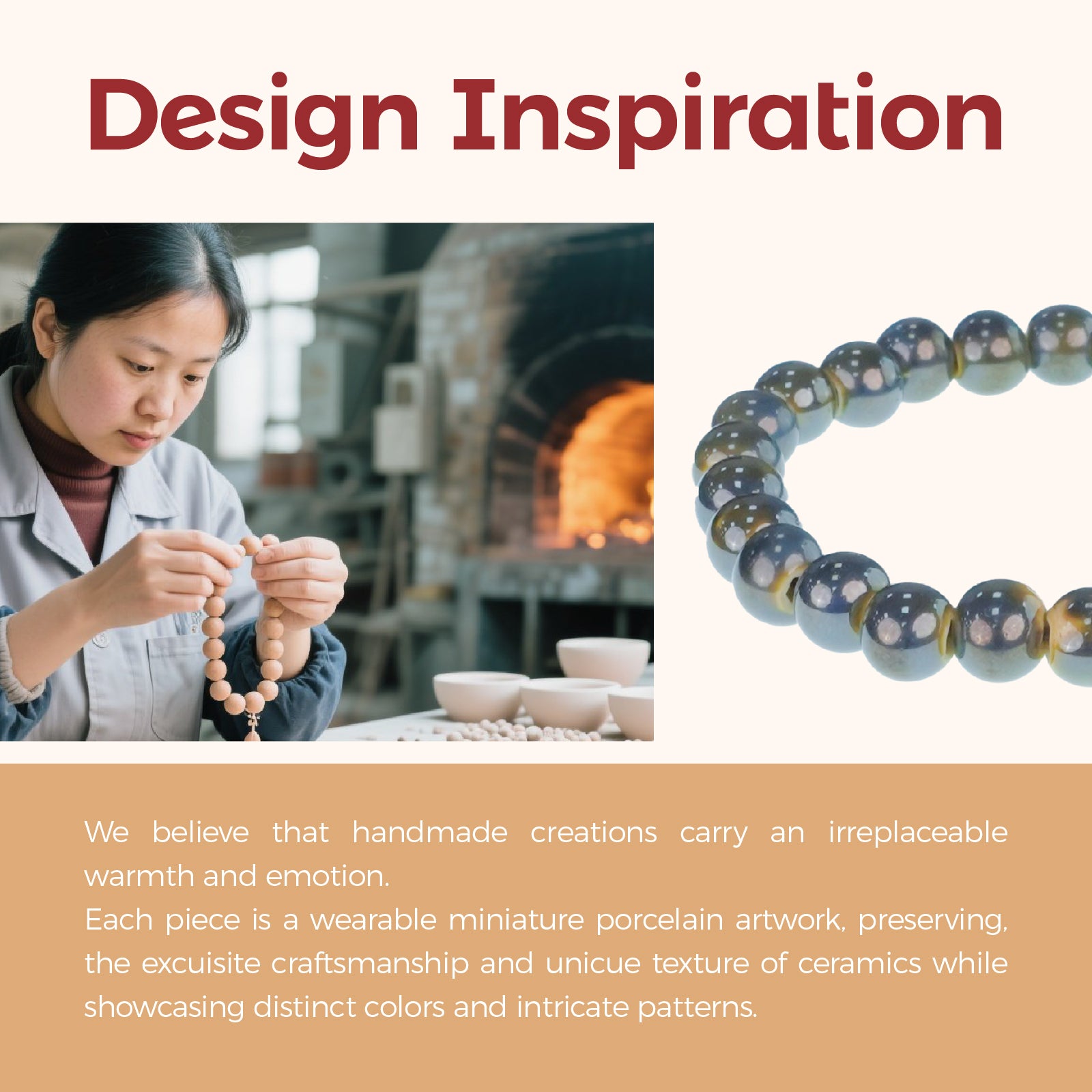 Unisex Ceramic Bead Stretch Bracelet, 8mm Beaded Adjustable Bracelet for Men & Women, Unique Handcrafted Jewelry for Everyday Accessory