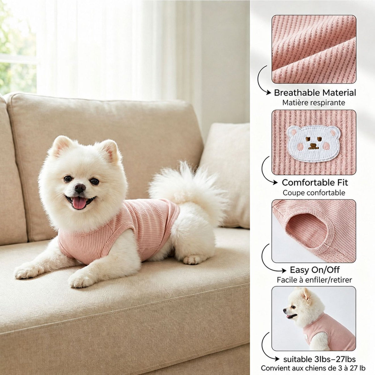 Axxlern Design 3PK Dog Shirts for Small Dogs, Cozy Tank Tops