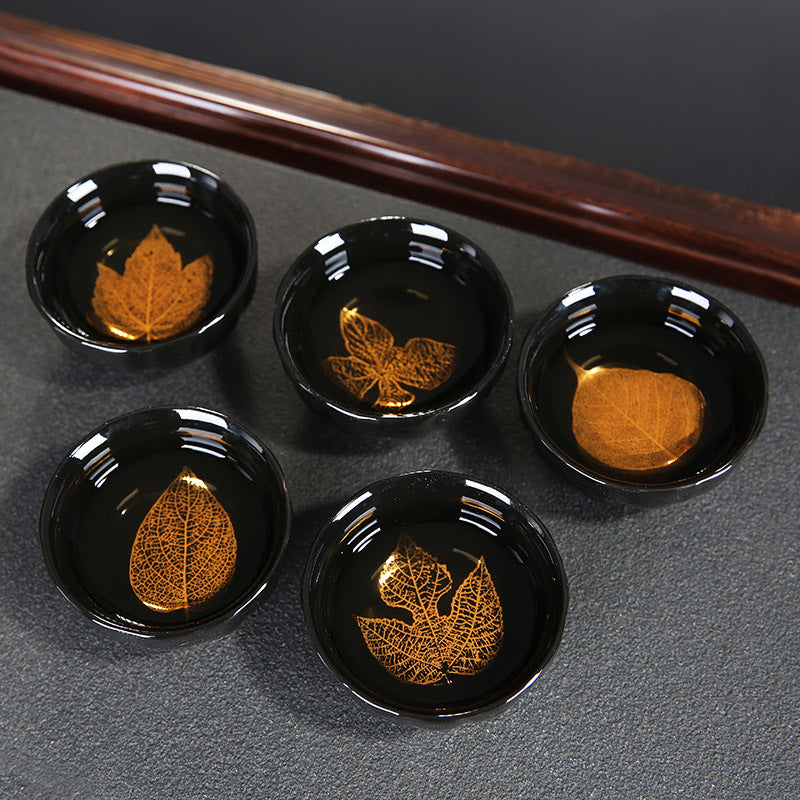 Wood Leaf Cup Jianzhan Master Cup Single CupFemale Men's Tianmu Cup Golden Leaf Tea SetTeacup Ceramic Tea Cup Tasting Cup Ancient