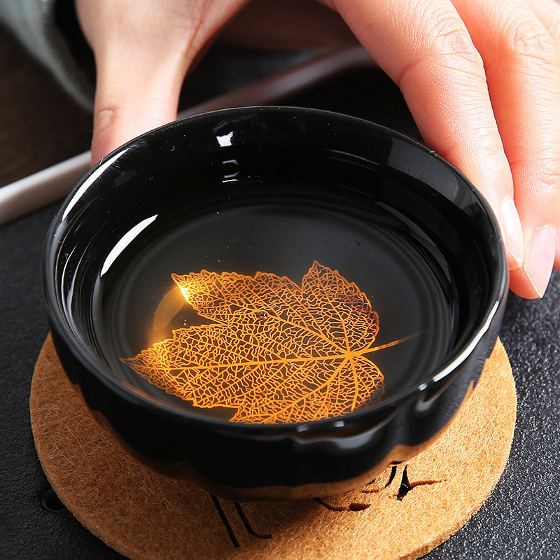Wood Leaf Cup Jianzhan Master Cup Single CupFemale Men's Tianmu Cup Golden Leaf Tea SetTeacup Ceramic Tea Cup Tasting Cup Ancient