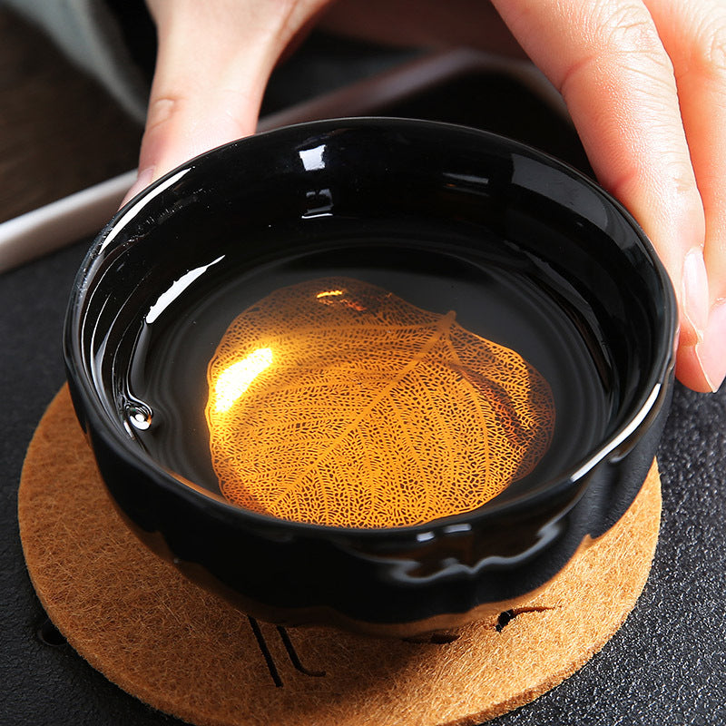 Wood Leaf Cup Jianzhan Master Cup Single CupFemale Men's Tianmu Cup Golden Leaf Tea SetTeacup Ceramic Tea Cup Tasting Cup Ancient