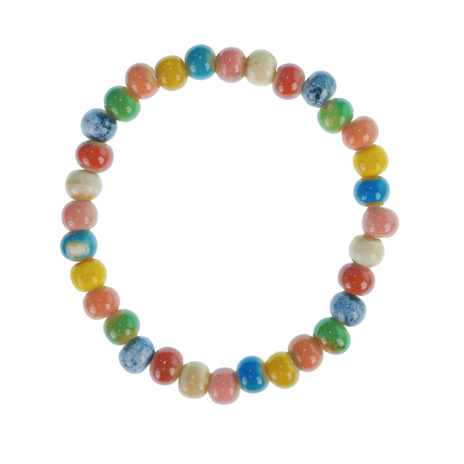 Rainbow Ceramic Bead Stretch Bracelet, 6mm Beads Unisex Adjustable Bracelet for Daily Wear & Gifting