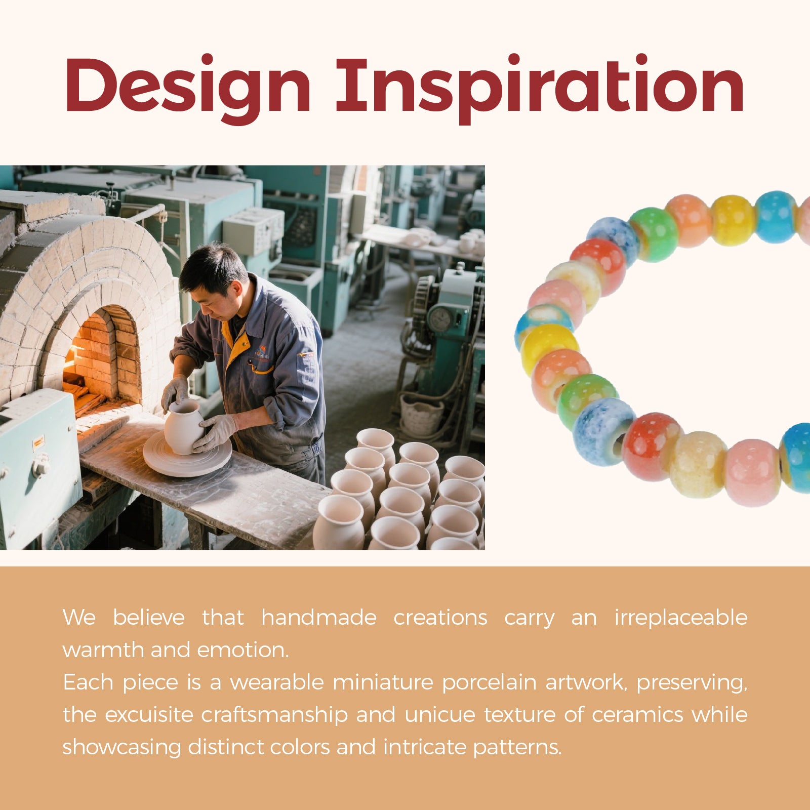 Rainbow Ceramic Bead Stretch Bracelet, 6mm Beads Unisex Adjustable Bracelet for Daily Wear & Gifting