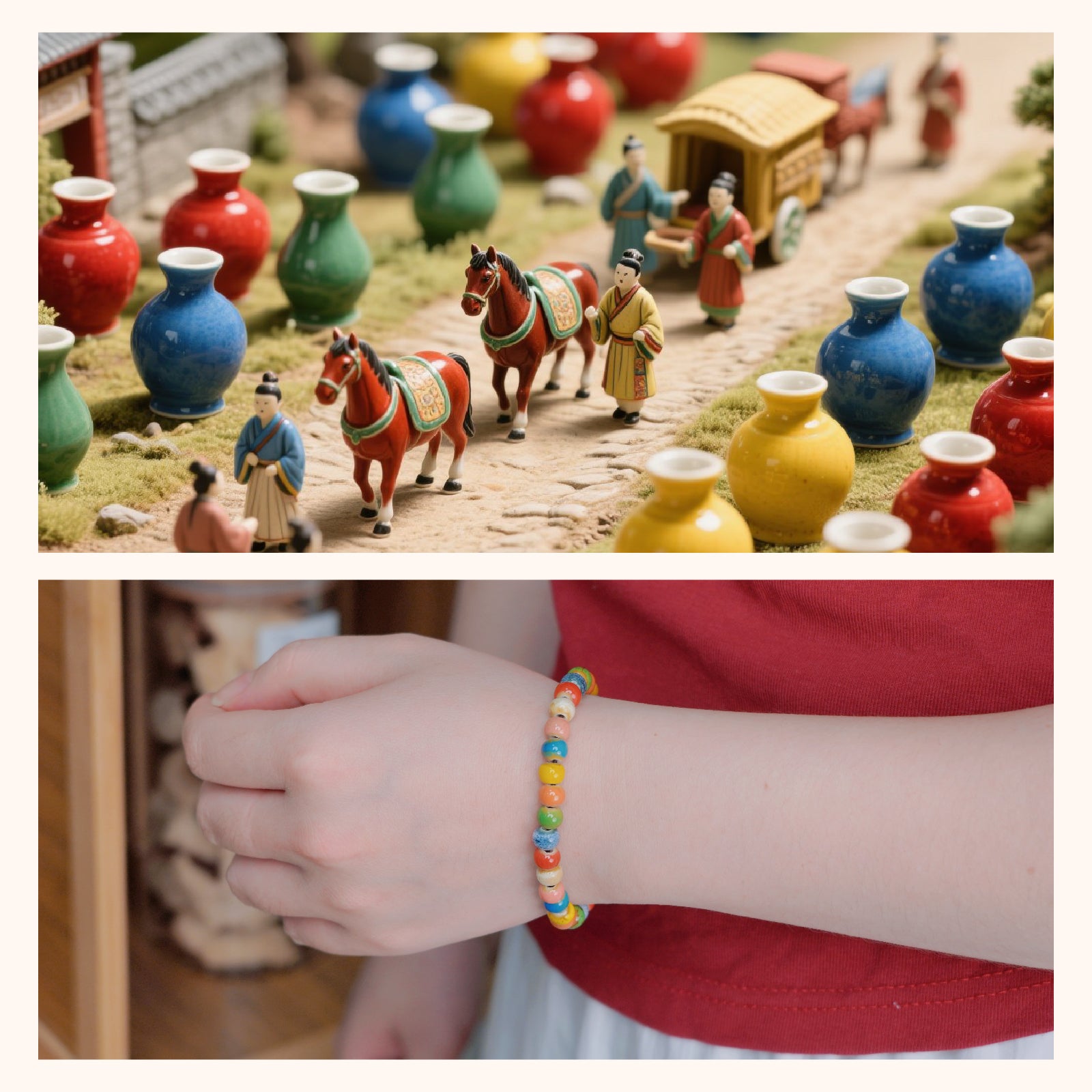 Rainbow Ceramic Bead Stretch Bracelet, 6mm Beads Unisex Adjustable Bracelet for Daily Wear & Gifting