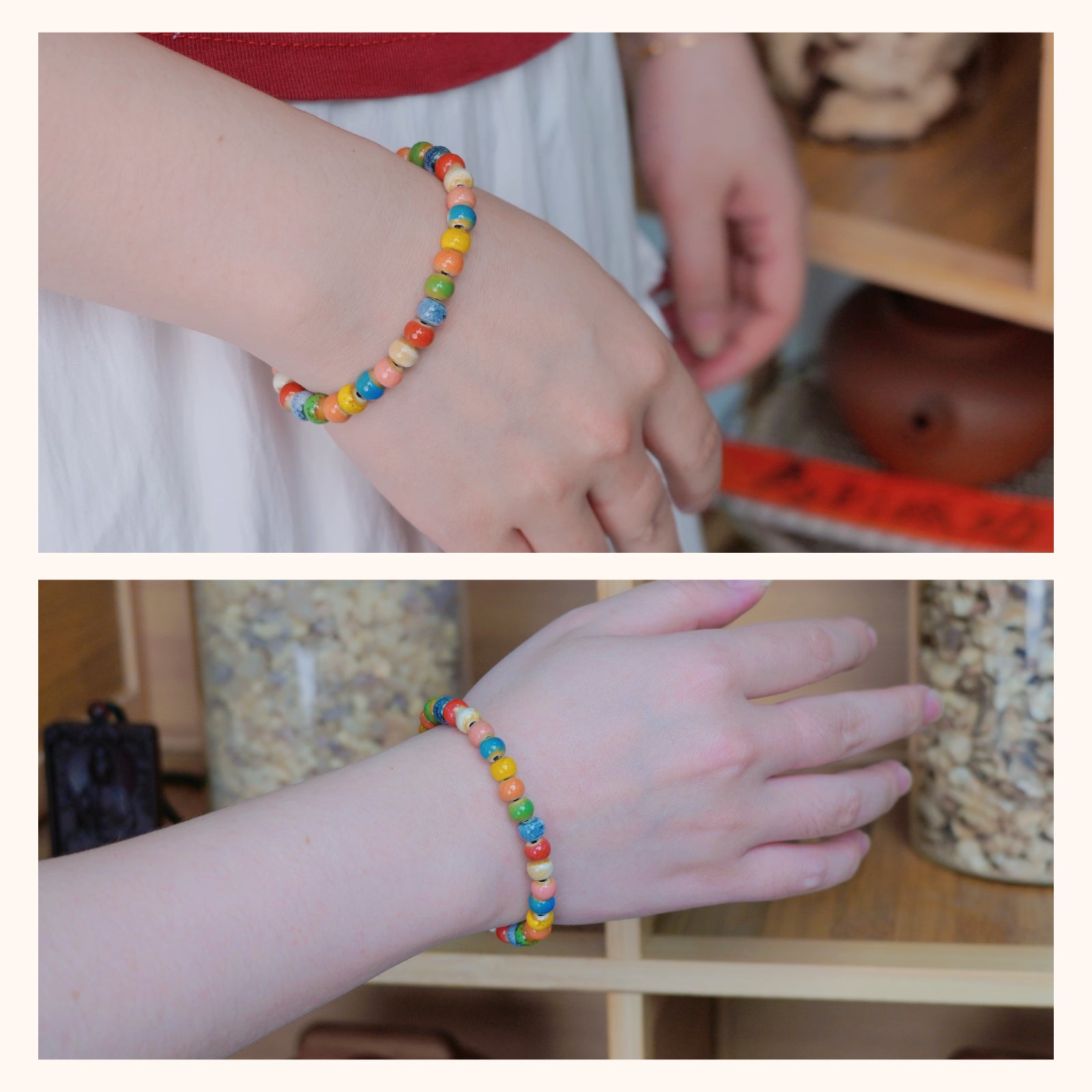 Rainbow Ceramic Bead Stretch Bracelet, 6mm Beads Unisex Adjustable Bracelet for Daily Wear & Gifting