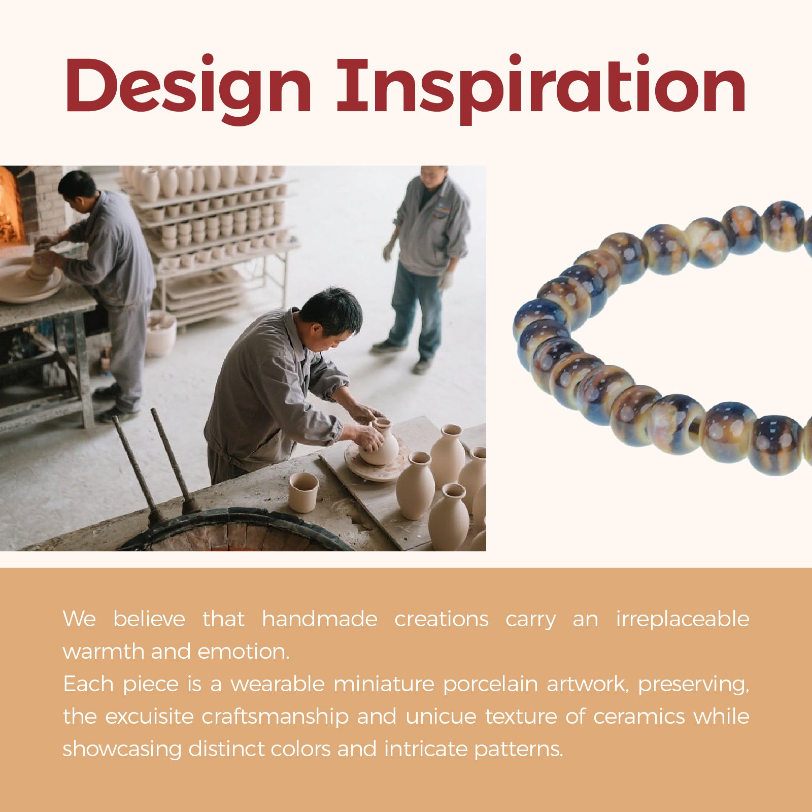 Unisex Ceramic Bead Stretch Bracelet, 6mm Beads, Handmade Adjustable Elastic Bracelet for Men & Women