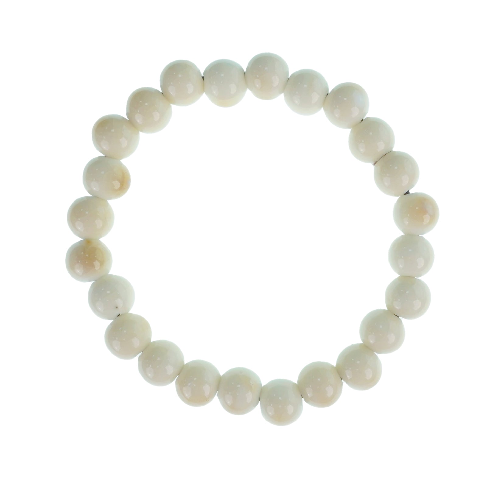 Handmade Cream Ceramic Bead Bracelet, Elastic Stretch Bracelet for Women, Boho Jewelry Gift
