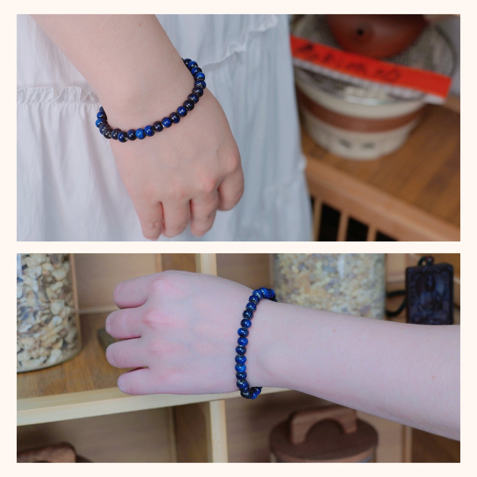 Handmade Blue Ceramic Bead Bracelet, Elastic Stretch Bracelet for Women and Men, Boho Jewelry Accessory