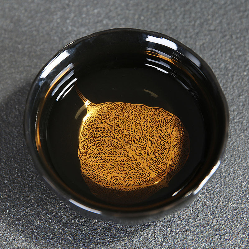 Wood Leaf Cup Jianzhan Master Cup Single CupFemale Men's Tianmu Cup Golden Leaf Tea SetTeacup Ceramic Tea Cup Tasting Cup Ancient