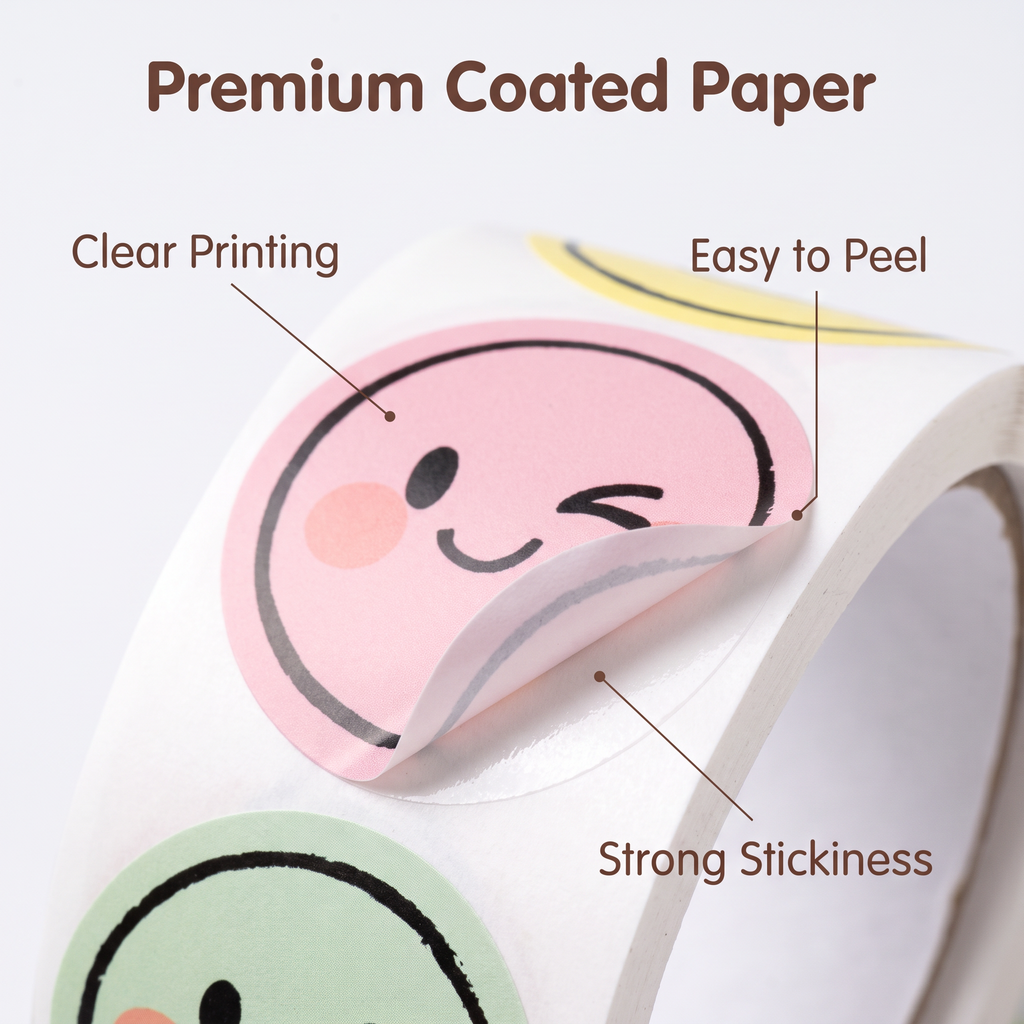 Axxlern Design 500 Smiley Face Stickers,Emoji Sticker Roll for Kids