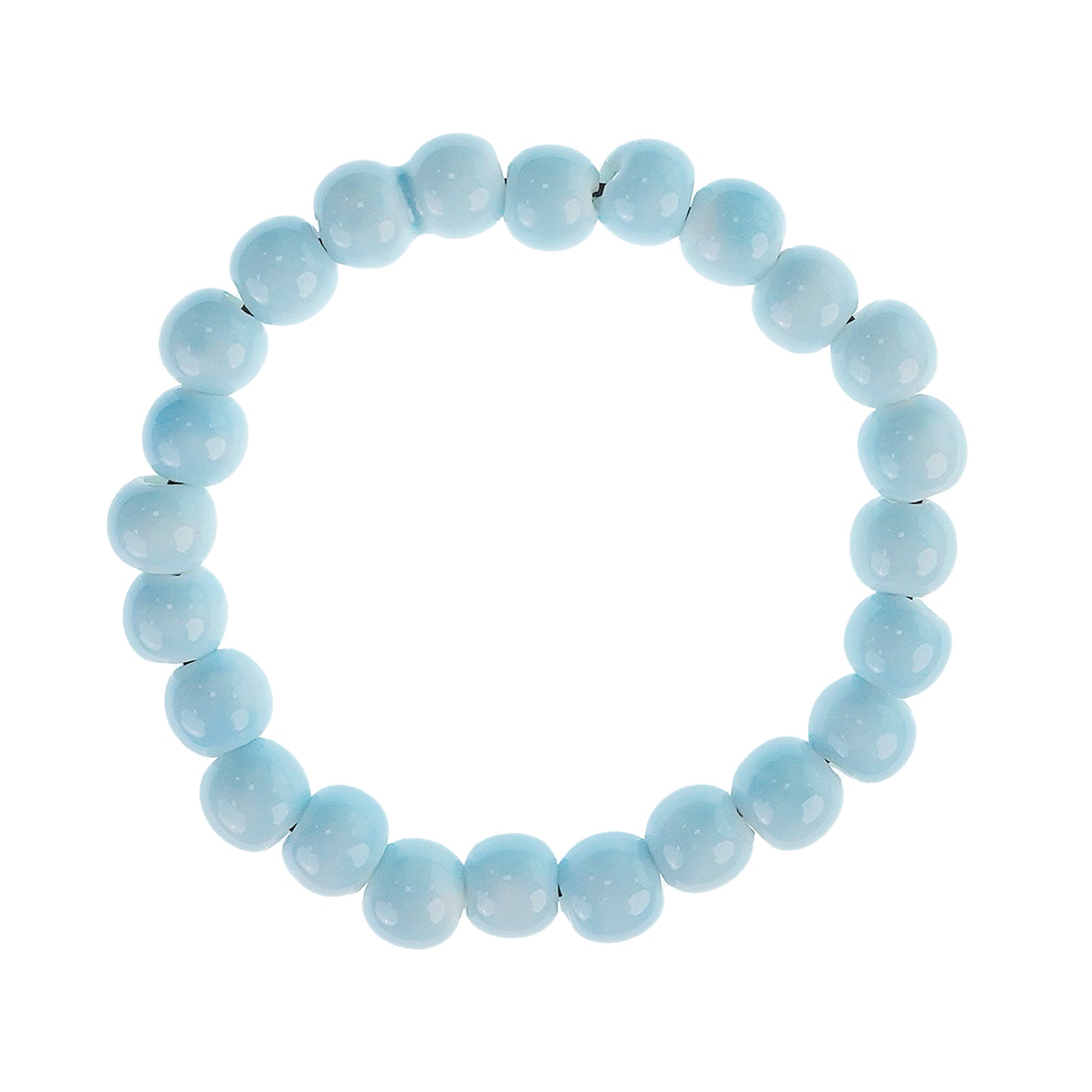 Bead Bracelets for Women and Men 8mm Round Ceramic Beads Stretch Bracelet (Light Blue)