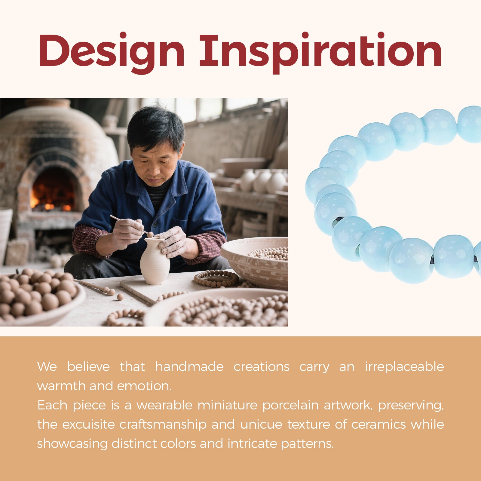Bead Bracelets for Women and Men 8mm Round Ceramic Beads Stretch Bracelet (Light Blue)