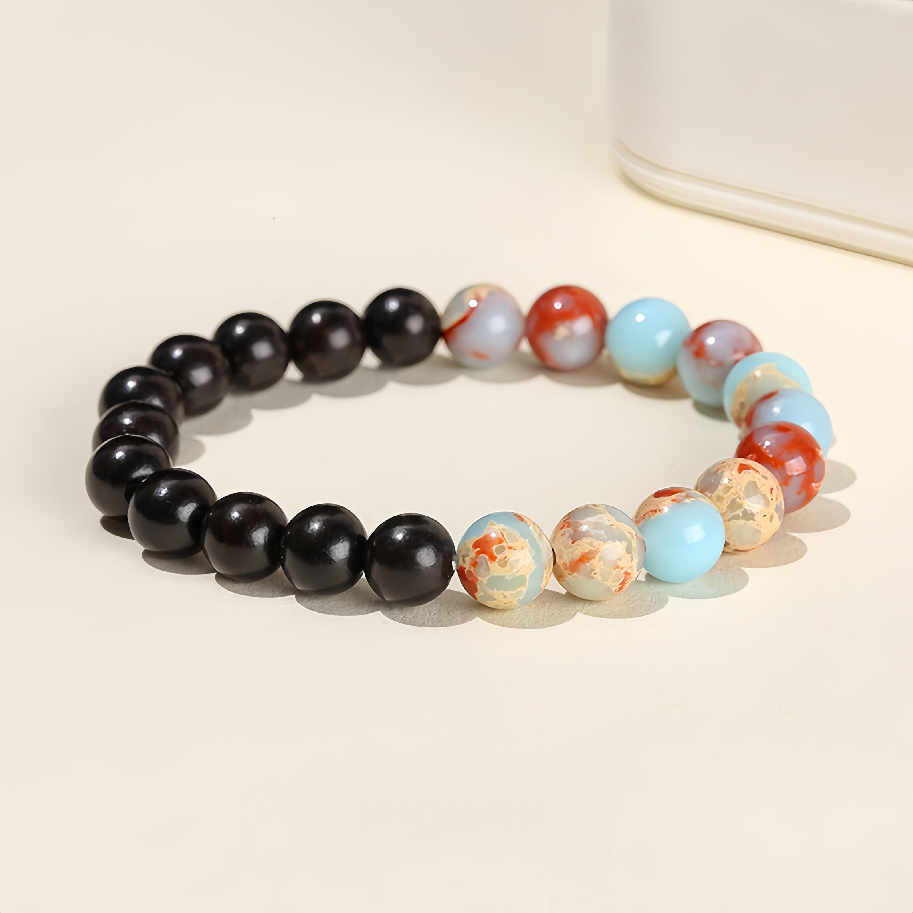 Natural Gemstone Bracelet 8mm Round Bead Bracelets, Shoushan Stone Sandalwood Handmade Elastic Bracelet