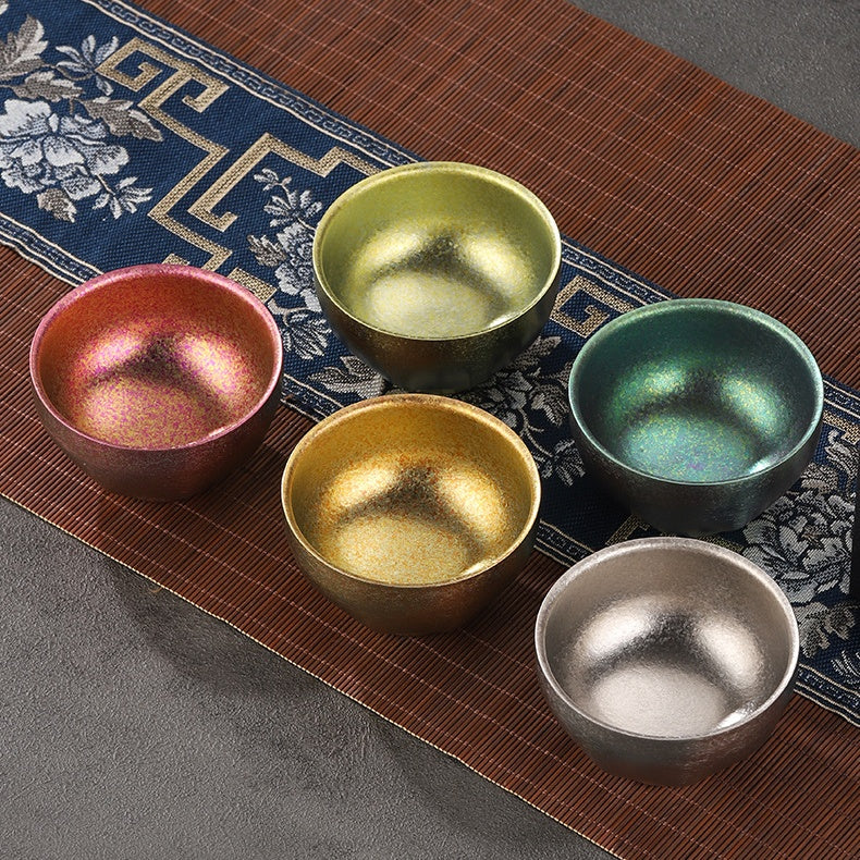 Handmade Double-Layer Pure Titanium Jianzhan Teacups, Heat-Resistant, 130ml Capacity, Multiple Colors Available for Unique Tea Drinking