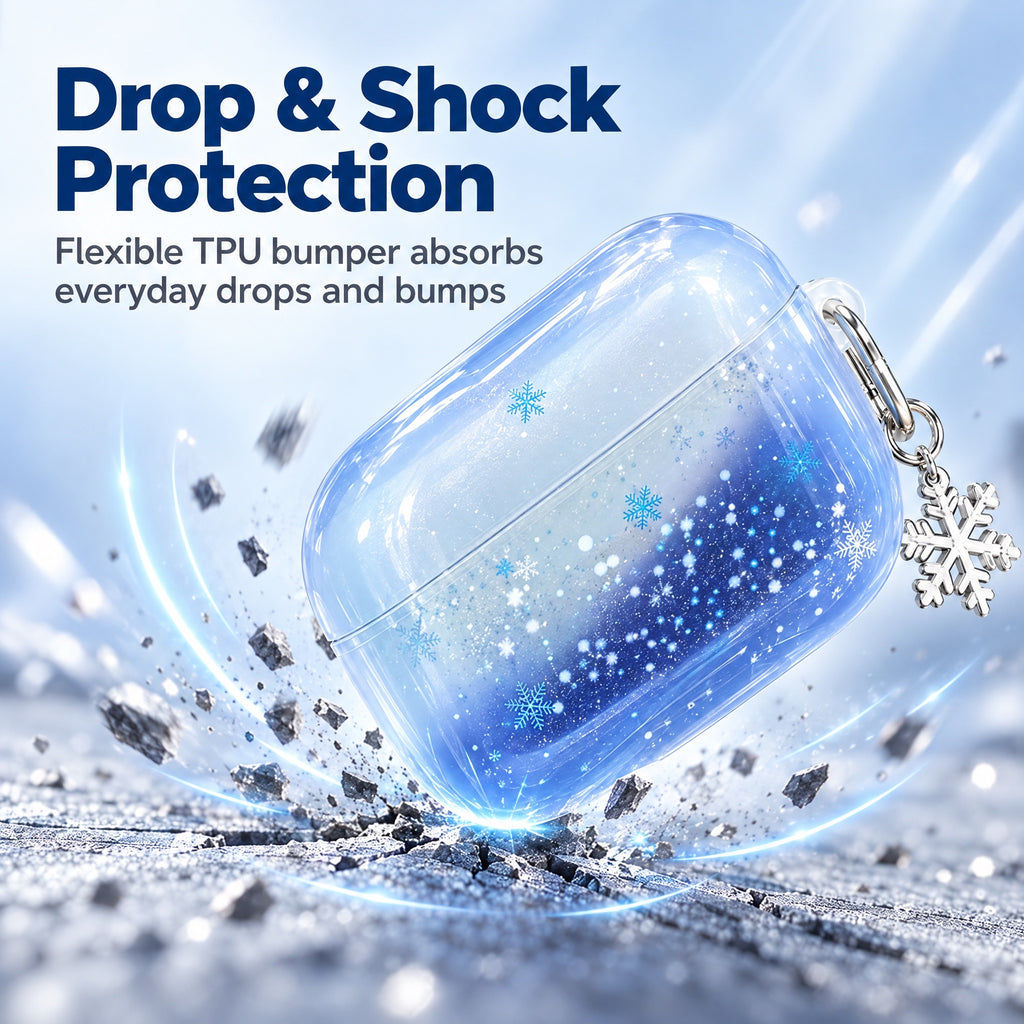 Cute Blue Snowflake Case for AirPods Pro 3 with Charm and Carabiner