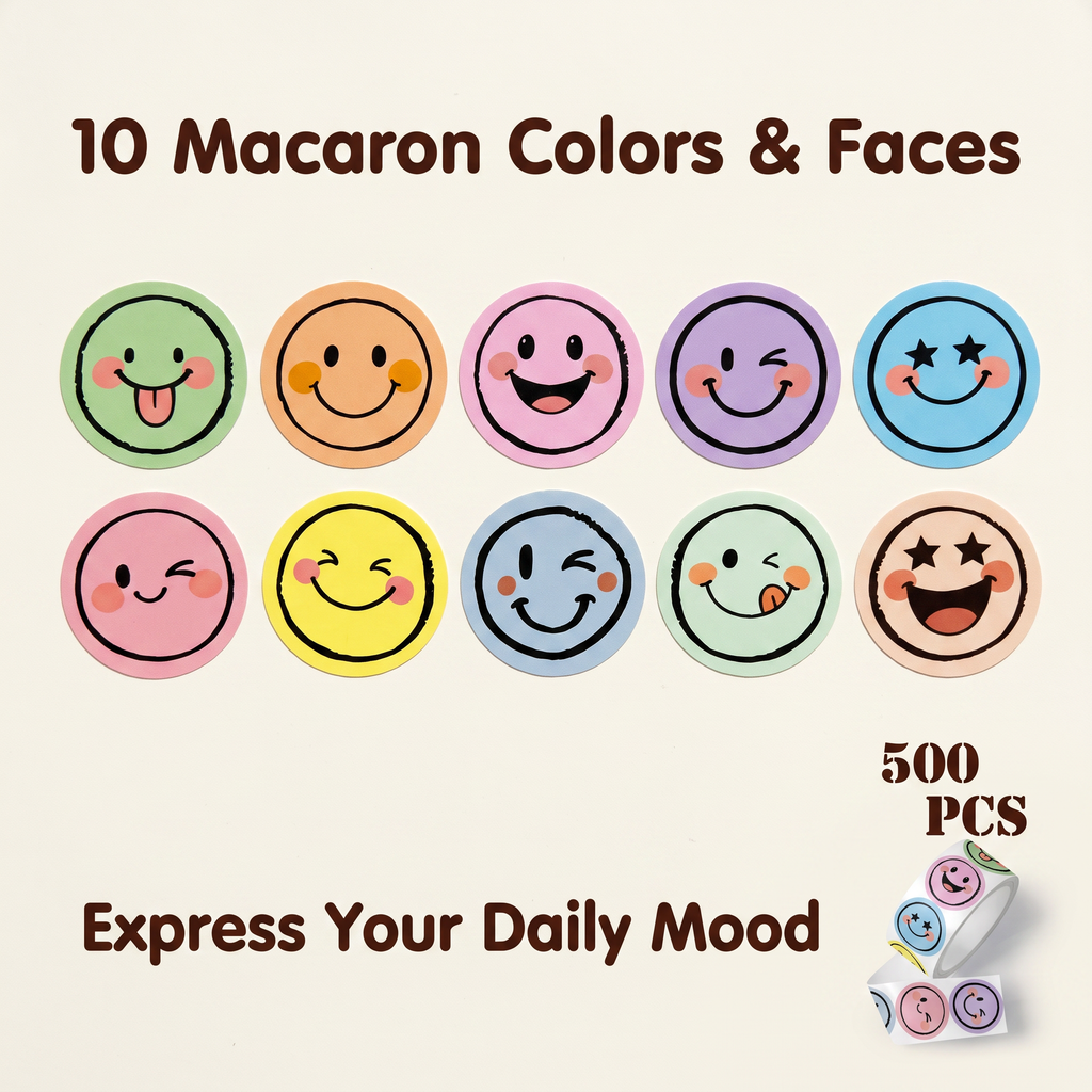 Axxlern Design 500 Smiley Face Stickers,Emoji Sticker Roll for Kids