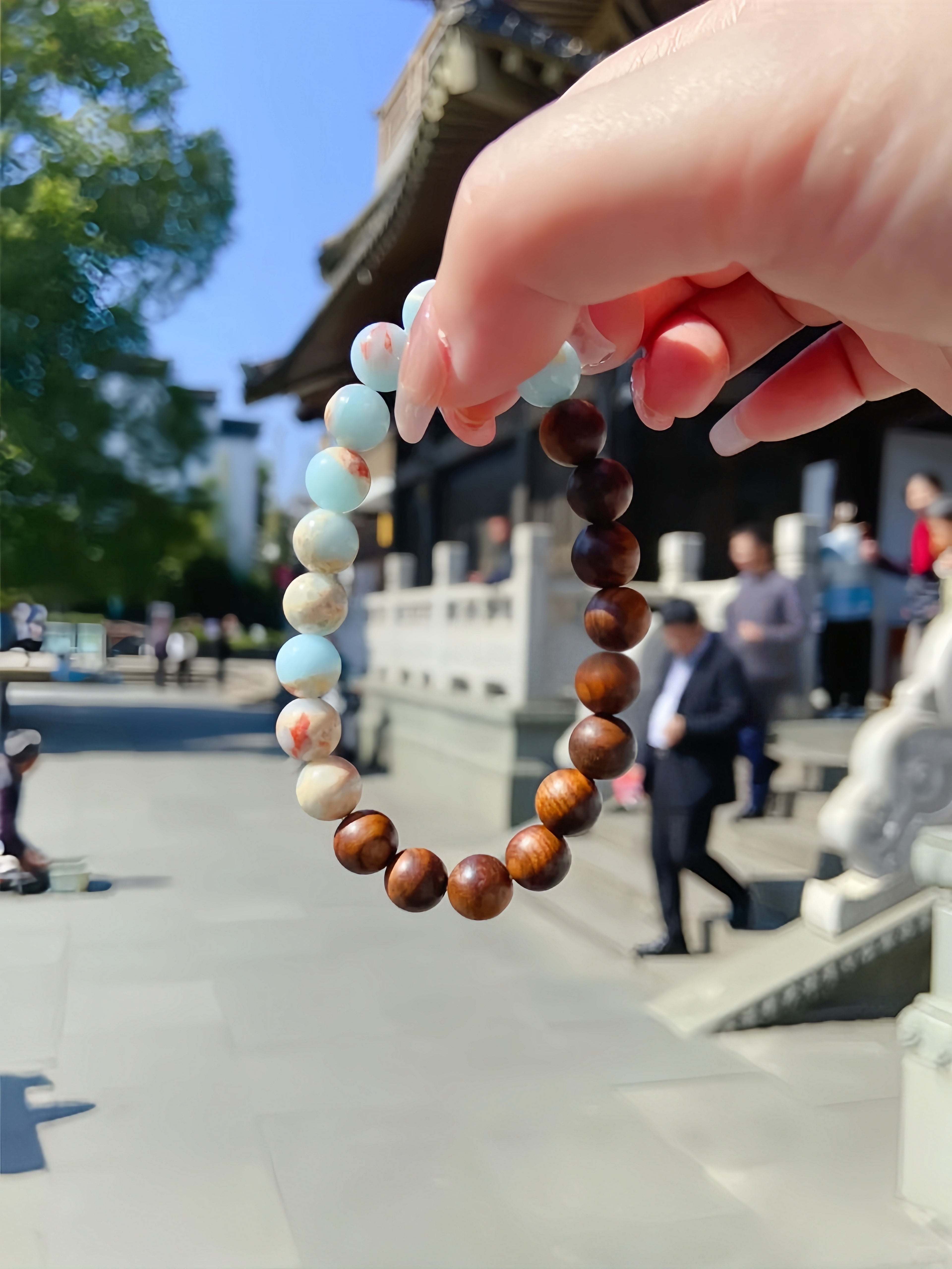 Natural Gemstone Bracelet 8mm Round Bead Bracelets, Shoushan Stone Sandalwood Handmade Elastic Bracelet