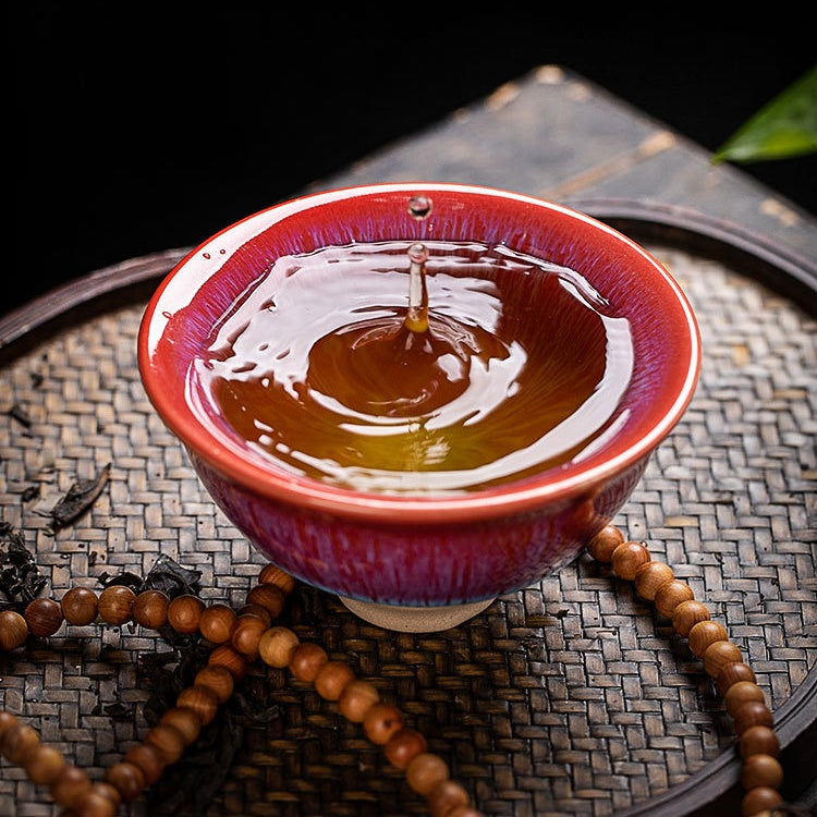 Heat-Resistant Ceramic Tea Cup - Comfortable Grip Handle, Ru Kiln Ceramic Teacup Spill-Proof Rim