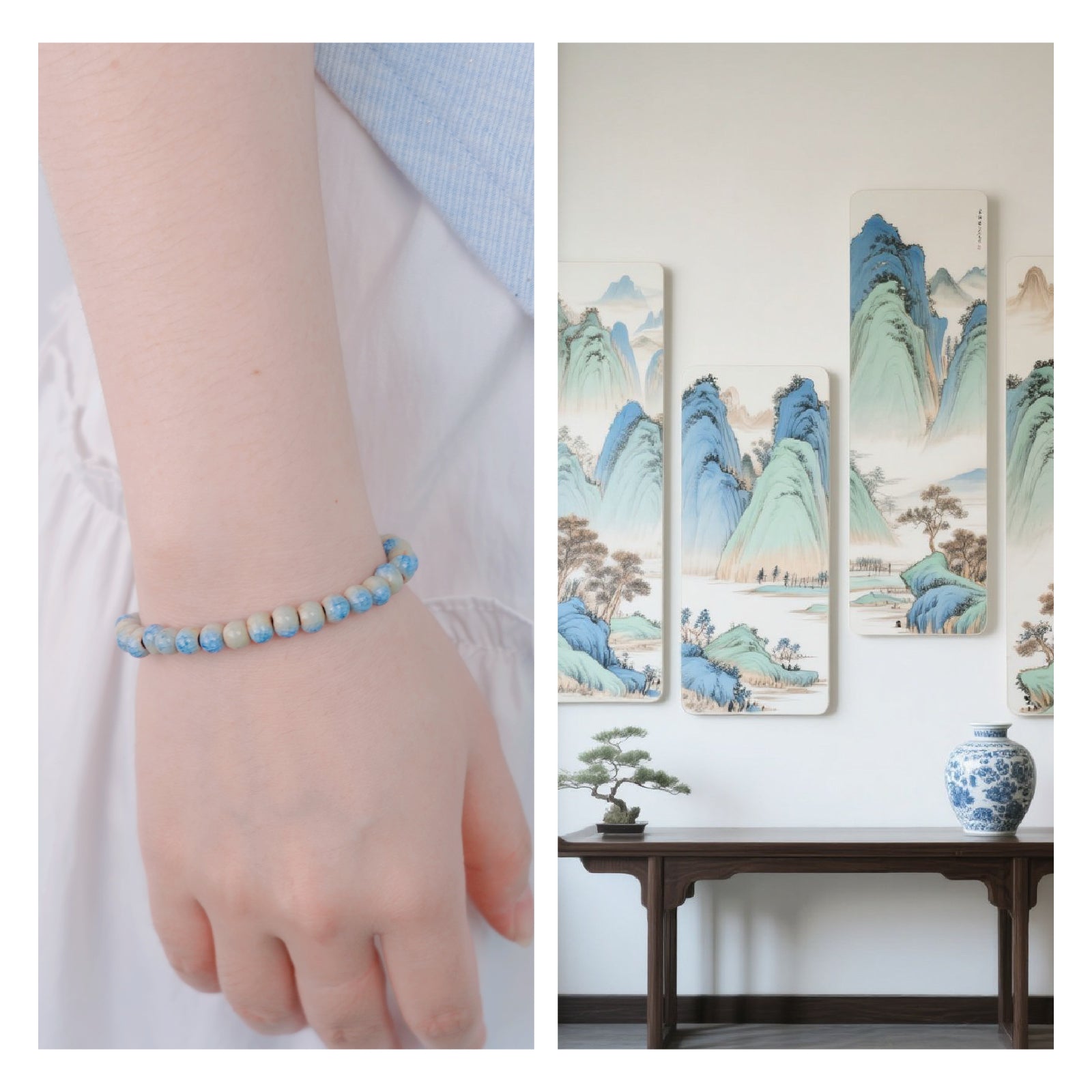 Bead Bracelets 6mm Round Ceramic Beads Stretch Bracelet Colorful Beaded Bracelets Fits for Men and Women (Ice Blue)