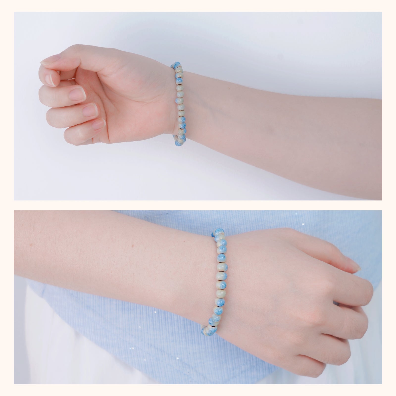 Bead Bracelets 6mm Round Ceramic Beads Stretch Bracelet Colorful Beaded Bracelets Fits for Men and Women (Ice Blue)