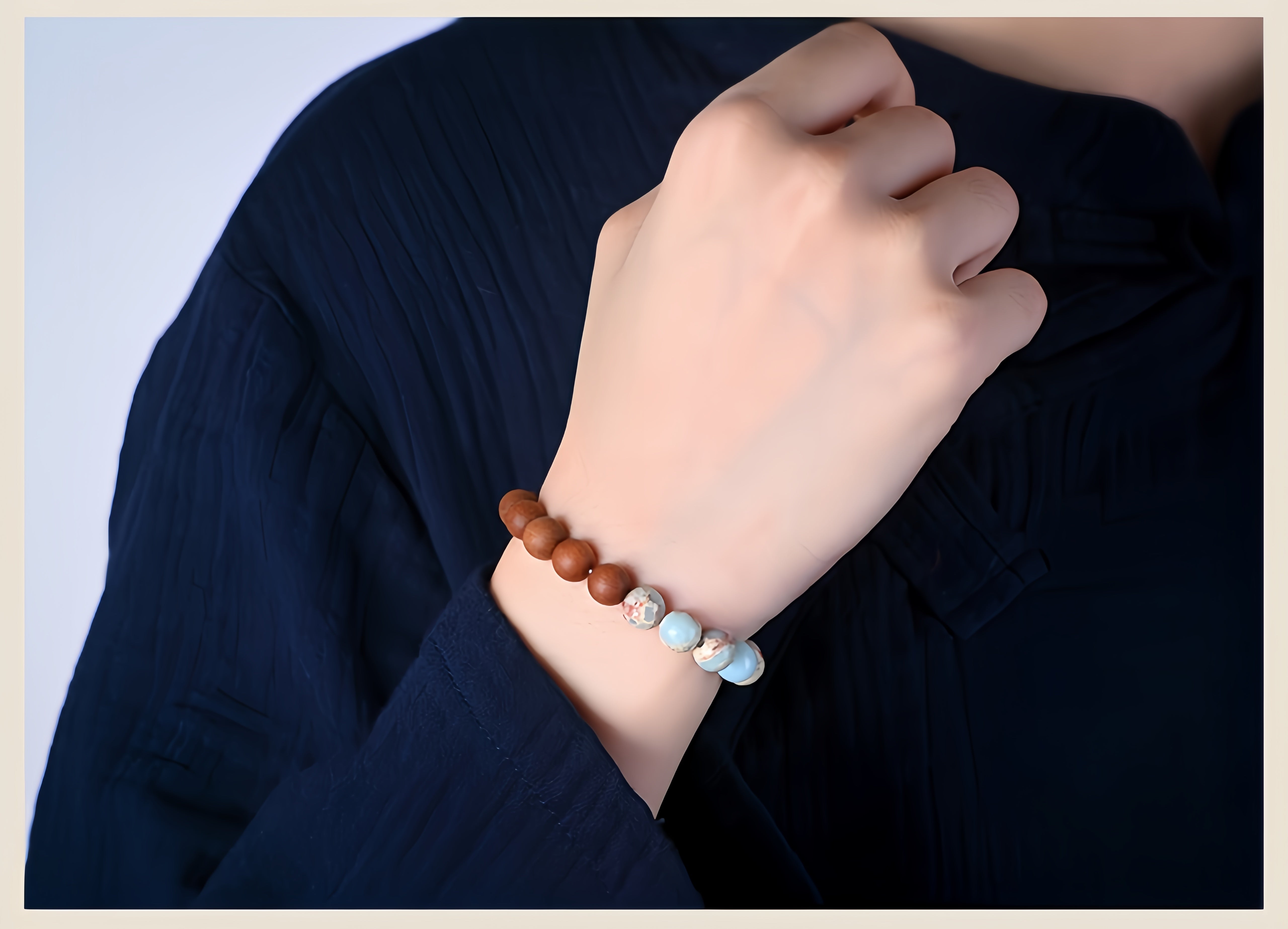 Natural Gemstone Bracelet 8mm Round Bead Bracelets, Shoushan Stone Sandalwood Handmade Elastic Bracelet