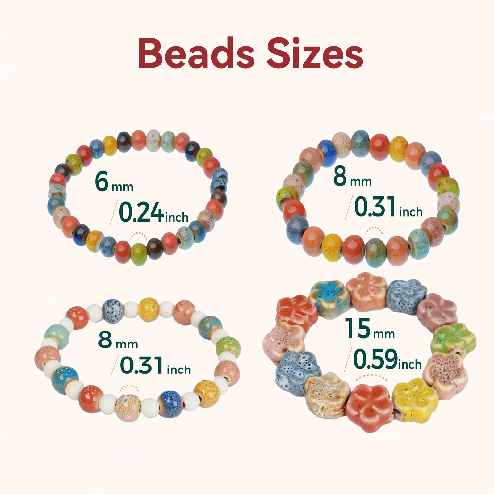 4 Pcs Handmade Ceramic Bead Bracelets Set, Colorful Boho Elastic Stretch Bracelets for Women Men, Stackable Festival Jewelry Gift