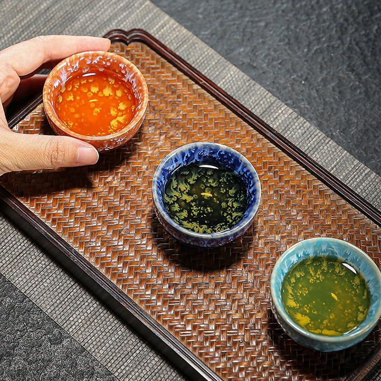 Colorful Jianzhan Teacups Set, Ceramic Tea Cups for Tasting Tea, Artistic Chinese Tea Ceremony Cups