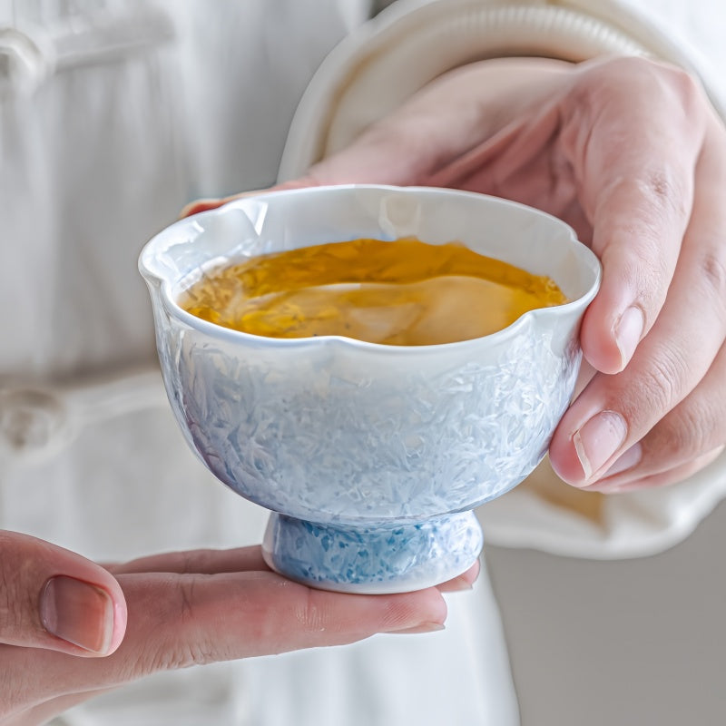 Kiln-changed crystal glaze ice crystal blue flower cup host cup tea cup single cup ceramic tea drinking cup Kung Fu tea cup