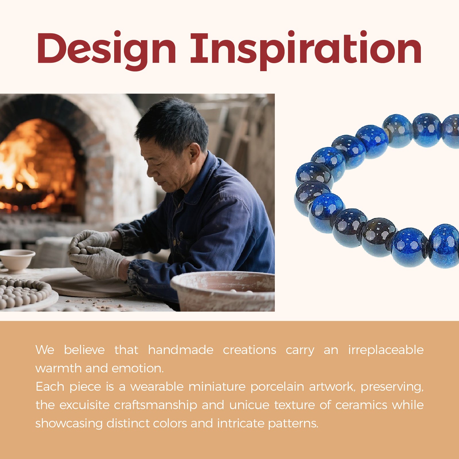 Handmade Natural Gemstone Stretch Elastic Bracelet Round Stone Beads Jewelry Gifts for Women Men (Black Blue)）