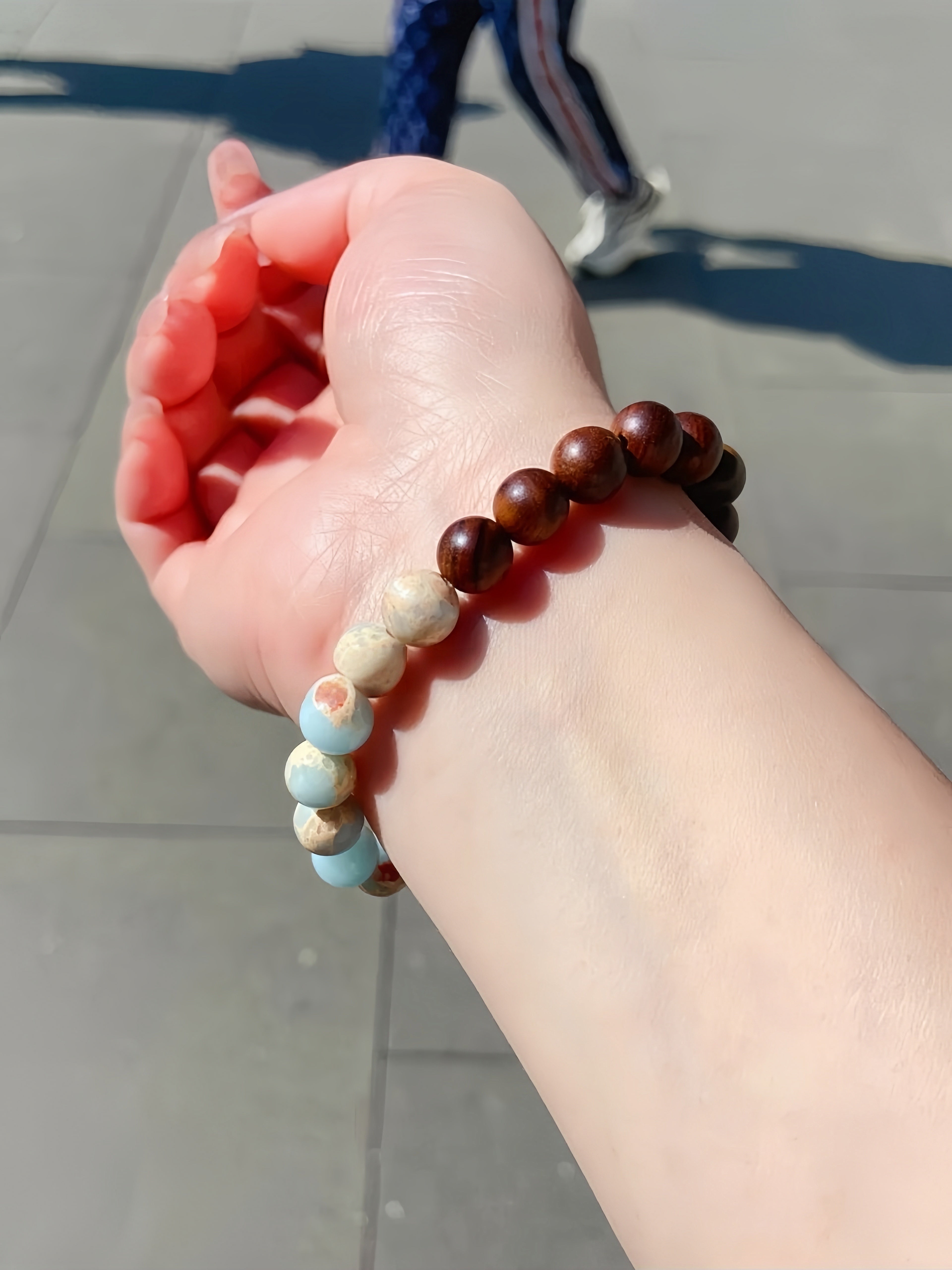 Natural Gemstone Bracelet 8mm Round Bead Bracelets, Shoushan Stone Sandalwood Handmade Elastic Bracelet
