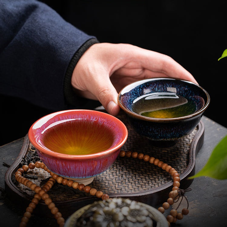 Heat-Resistant Ceramic Tea Cup - Comfortable Grip Handle, Ru Kiln Ceramic Teacup Spill-Proof Rim