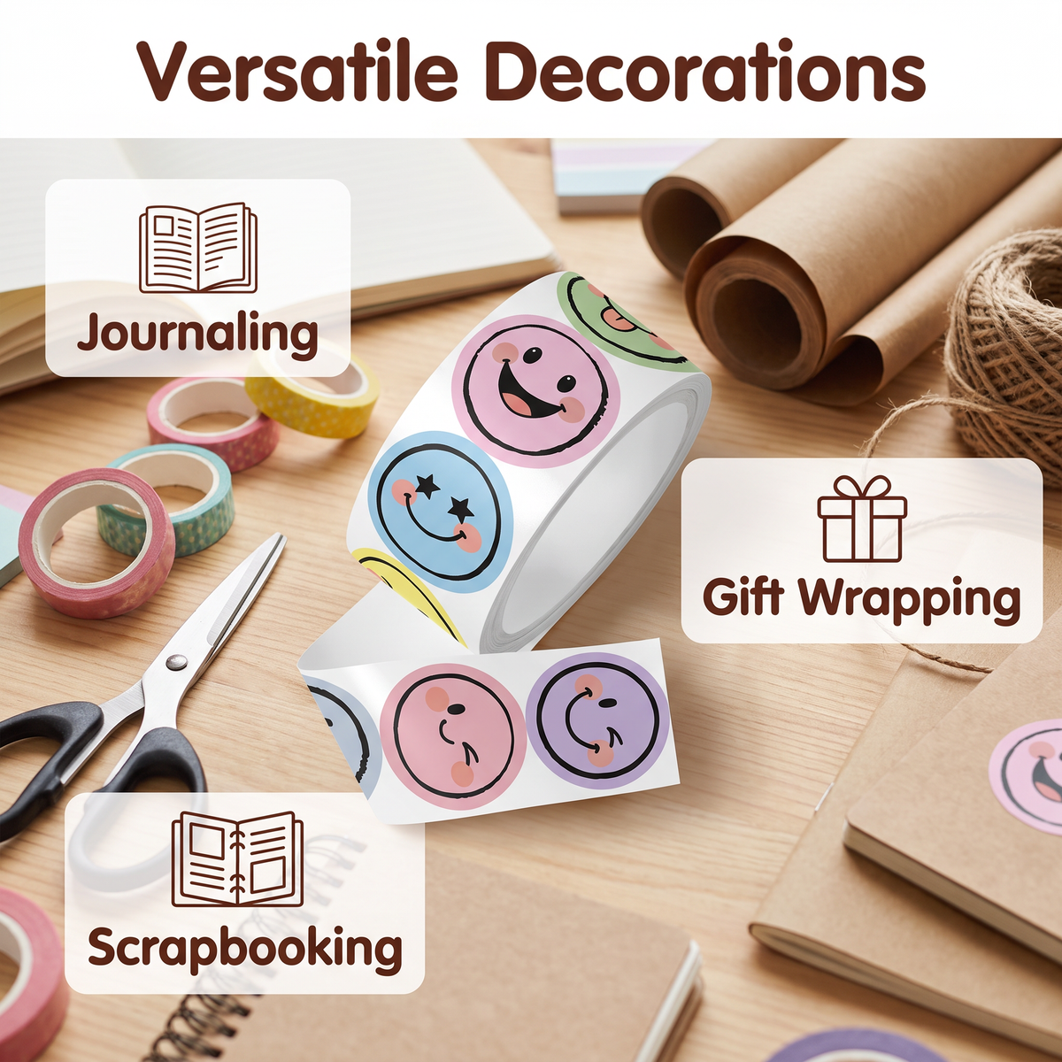 Axxlern Design 500 Smiley Face Stickers,Emoji Sticker Roll for Kids