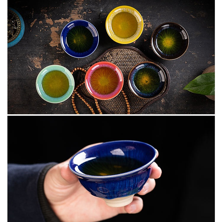 Heat-Resistant Ceramic Tea Cup - Comfortable Grip Handle, Ru Kiln Ceramic Teacup Spill-Proof Rim
