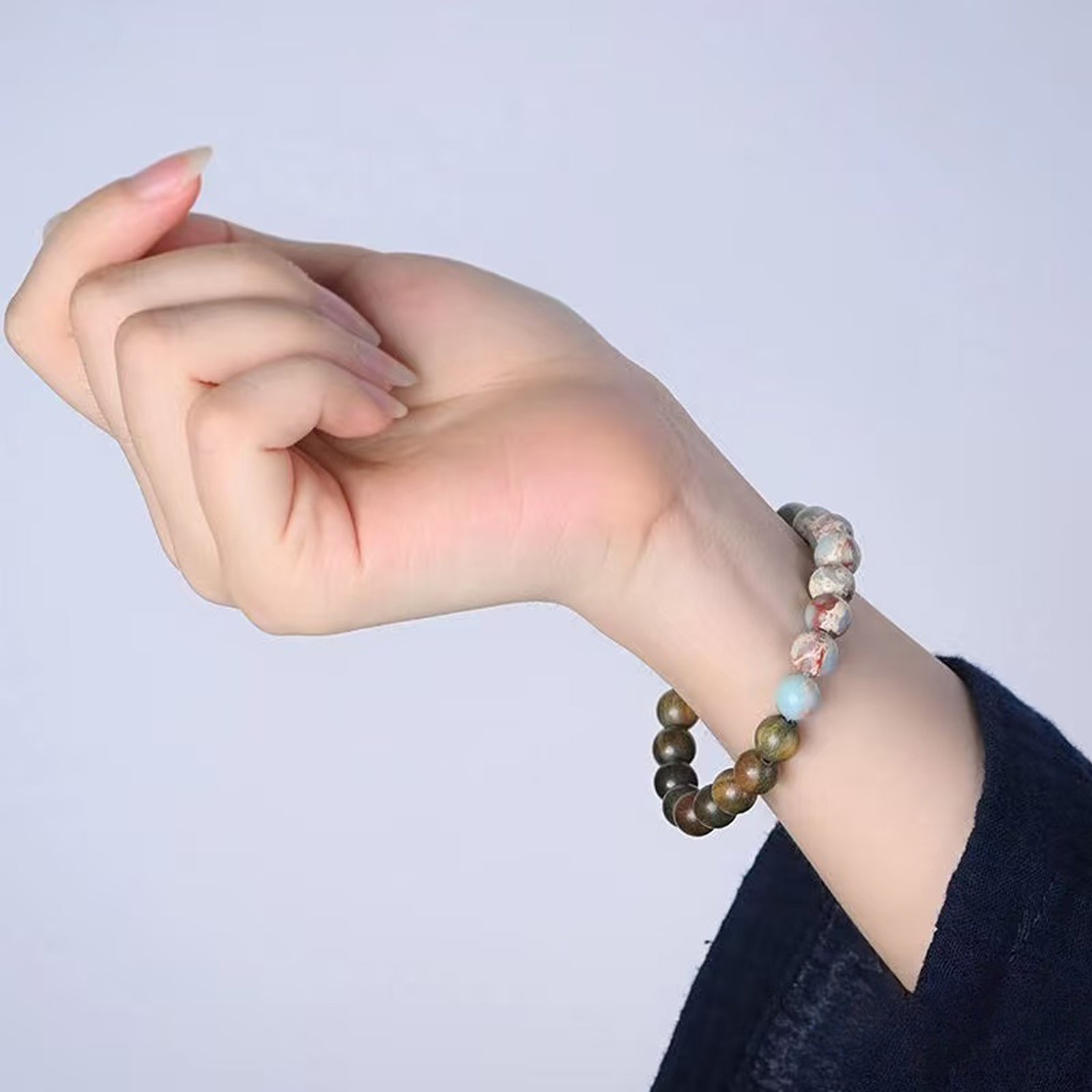 Natural Gemstone Bracelet 8mm Round Bead Bracelets, Shoushan Stone Sandalwood Handmade Elastic Bracelet