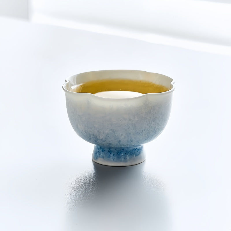 Kiln-changed crystal glaze ice crystal blue flower cup host cup tea cup single cup ceramic tea drinking cup Kung Fu tea cup
