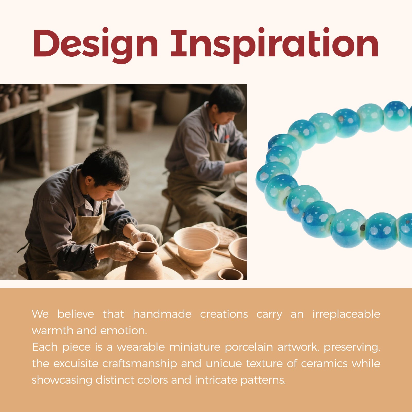 Bracelets for Women and Men Stretch Elastic Bracelet Ceramic Beaded Bracelet (Blue Green)