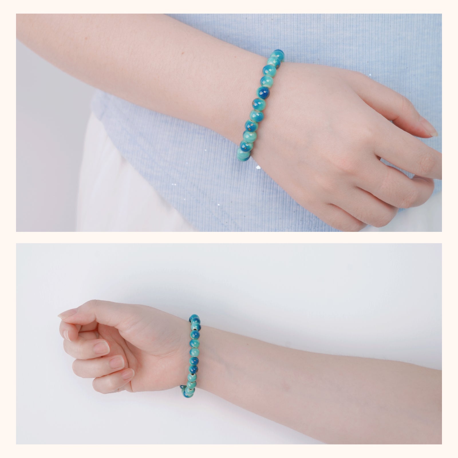 Bracelets for Women and Men Stretch Elastic Bracelet Ceramic Beaded Bracelet (Blue Green)