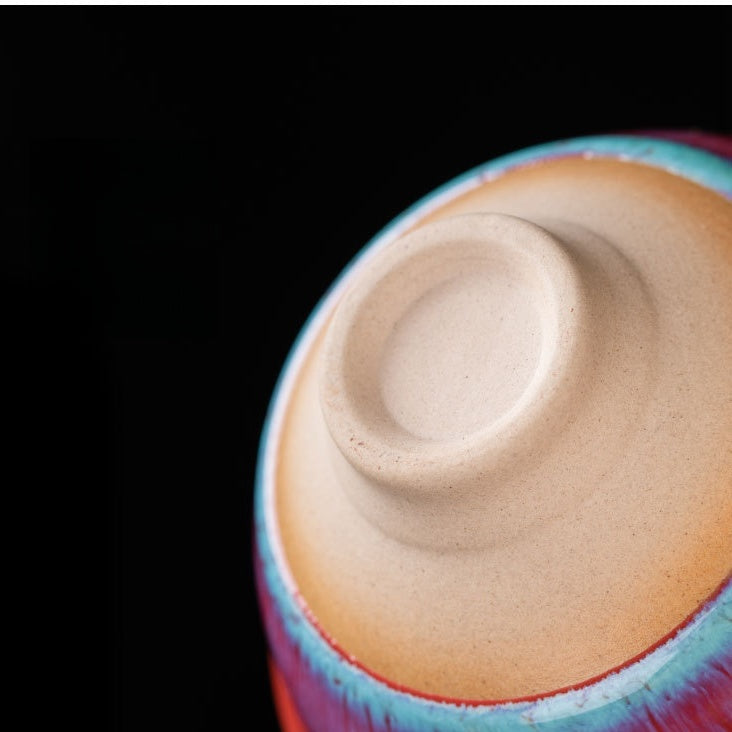 Heat-Resistant Ceramic Tea Cup - Comfortable Grip Handle, Ru Kiln Ceramic Teacup Spill-Proof Rim
