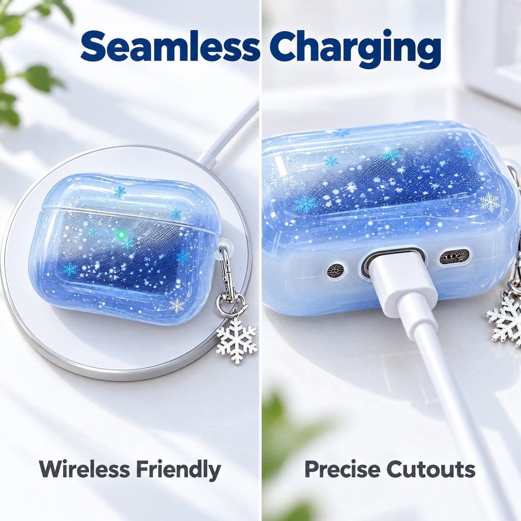 Cute Blue Snowflake Case for AirPods Pro 3 with Charm and Carabiner