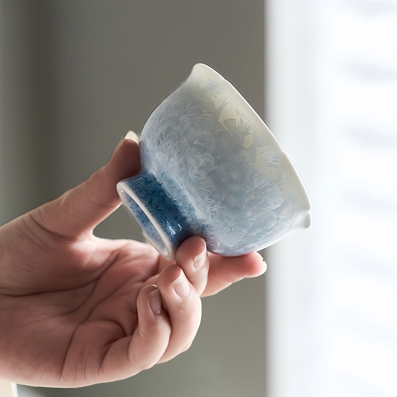 Kiln-changed crystal glaze ice crystal blue flower cup host cup tea cup single cup ceramic tea drinking cup Kung Fu tea cup